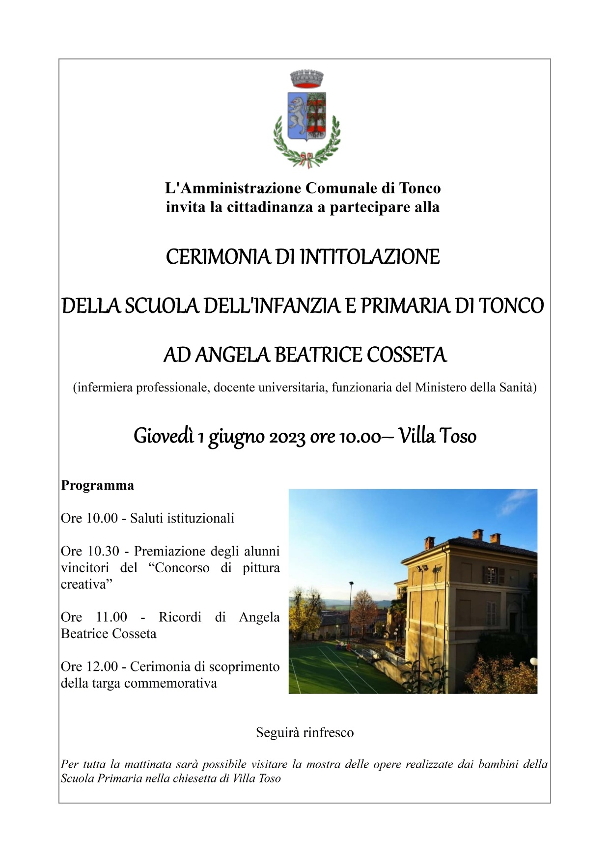 Cerimonia di intitolazione scuola di tonco