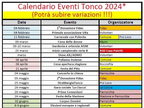 CALENDARIO EVENTI 2024