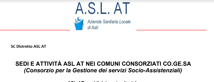 SEDI E ATTIVITÀ ASL AT NEI COMUNI CONSORZIATI CO.GE.SA