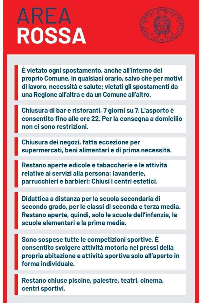 EMERGENZA CORONAVIRUS: Nuove norme in vigore dal 5 novembre e fino al 3 dicembre - DPCM 4 novembre 2020